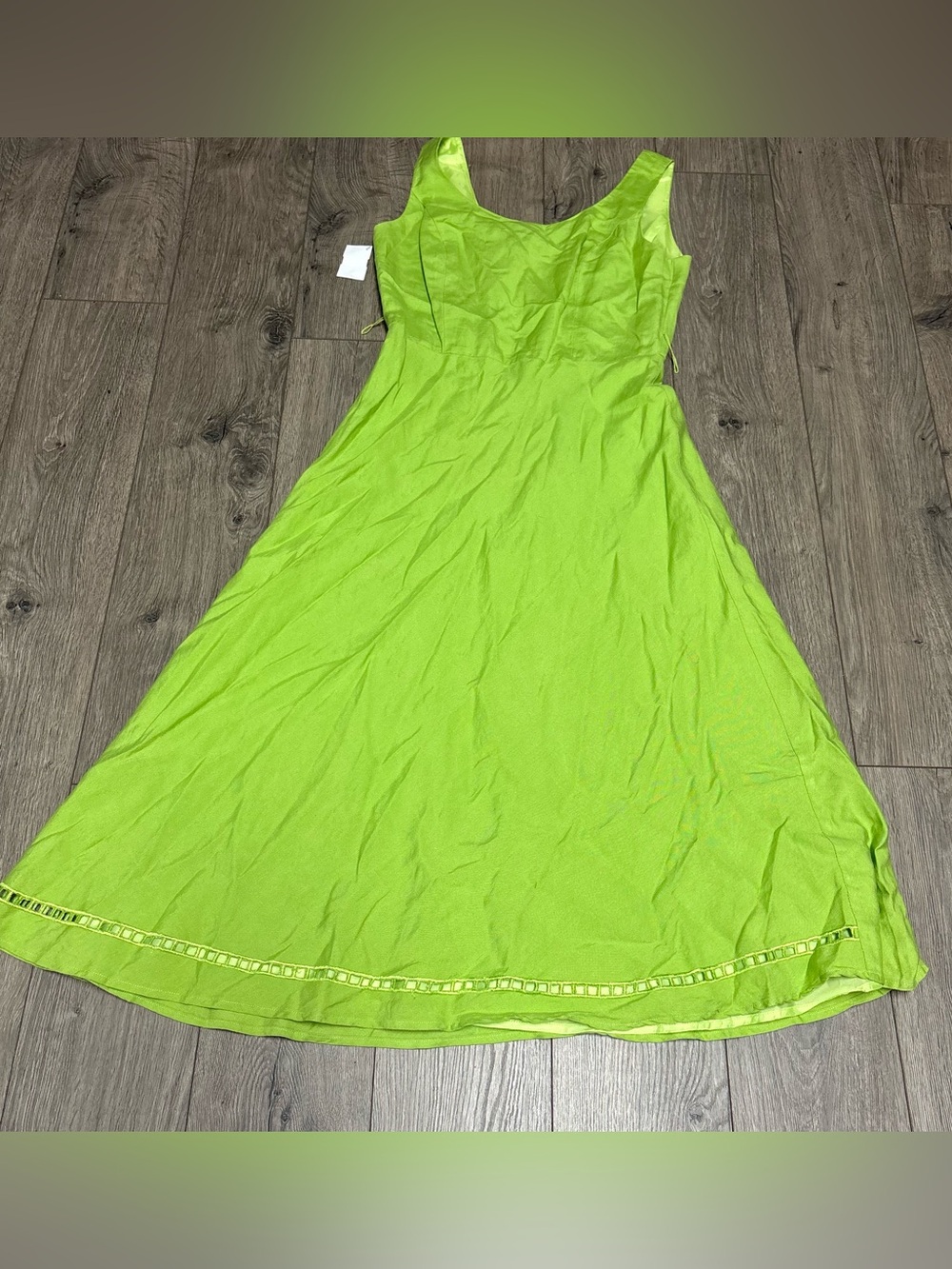 Bright green linen midi dress preppy